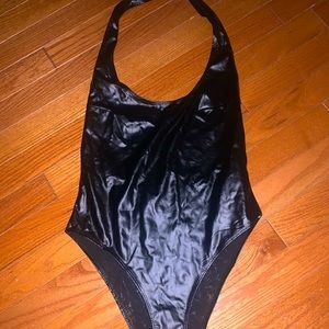 Forever 21, black leather halter bodysuit